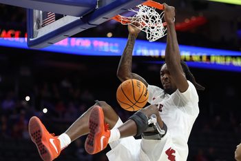 Dec 6, 2025; Philadelphia, PA, USA; Temple Owls forward Jamai Felt (1) dunks the ball against the Saint Joseph's Hawks during the second half at Xfinity Mobile Arena. Mandatory Credit: Bill Streicher-Imagn Images
