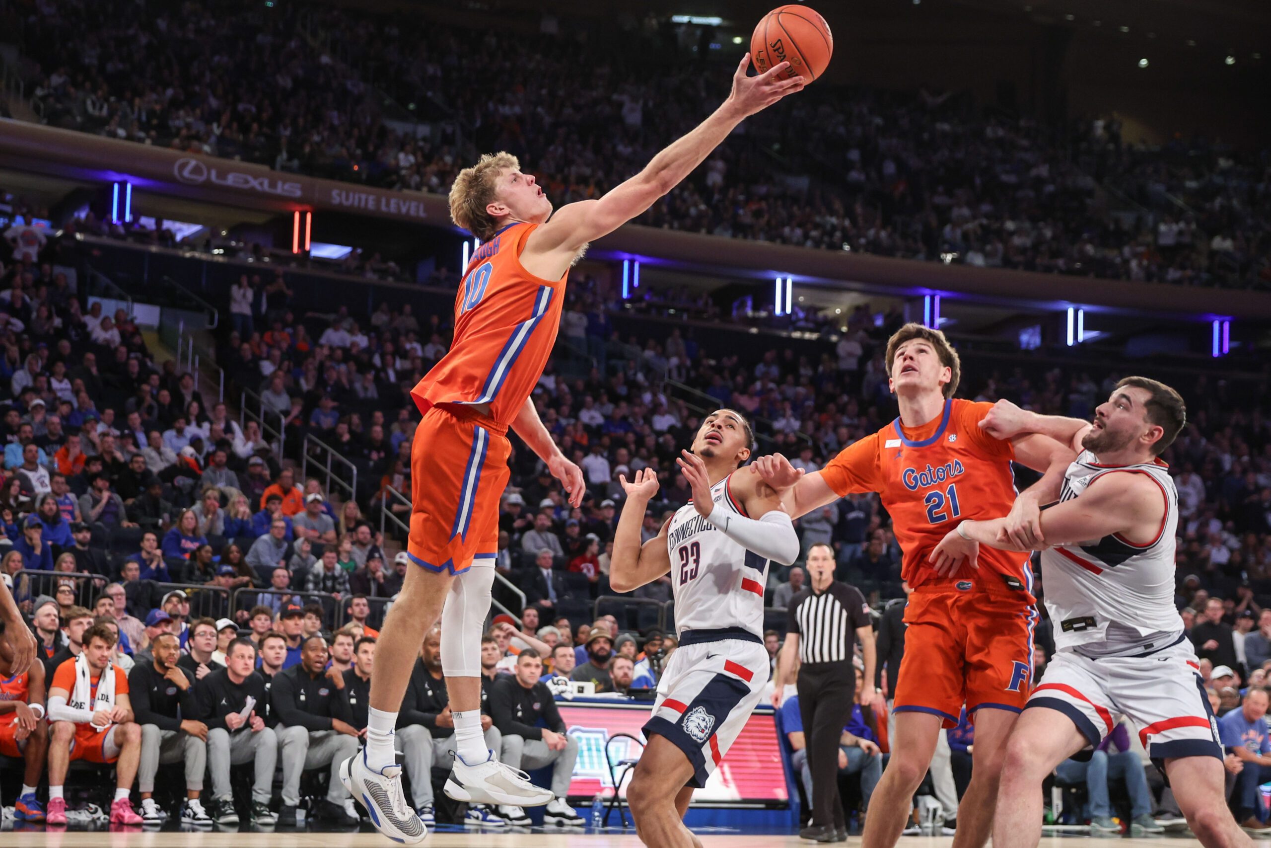 Dec 9, 2025; New York, New York, USA;  Florida Gators forward Thomas Haugh (10) at Madison Square Garden. Mandatory Credit: Wendell Cruz-Imagn Images