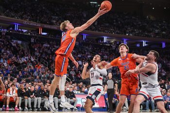 Dec 9, 2025; New York, New York, USA;  Florida Gators forward Thomas Haugh (10) at Madison Square Garden. Mandatory Credit: Wendell Cruz-Imagn Images