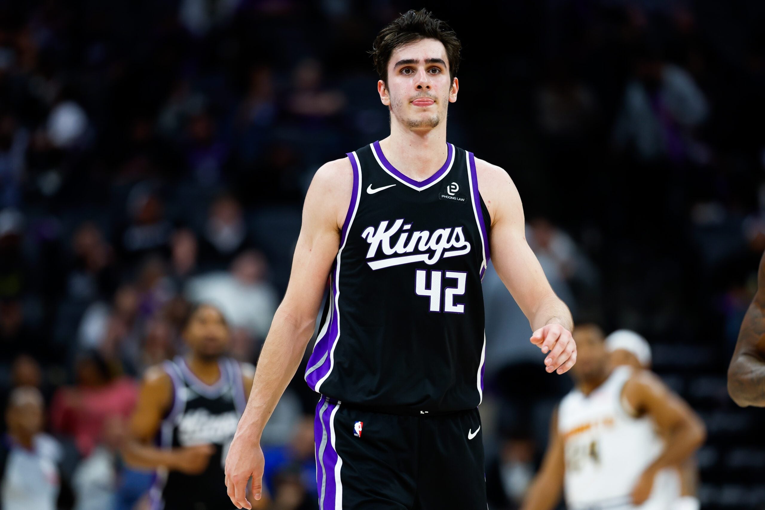 Dec 11, 2025; Sacramento, California, USA; Sacramento Kings center Maxime Raynaud (42) looks on against the Denver Nuggets during the fourth quarter at Golden 1 Center. Mandatory Credit: Sergio Estrada-Imagn Images