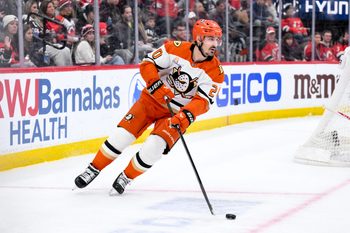 Dec 13, 2025; Newark, New Jersey, USA; Anaheim Ducks left wing Chris Kreider (20) skates against the New Jersey Devils during the third period at Prudential Center. Mandatory Credit: John Jones-Imagn Images