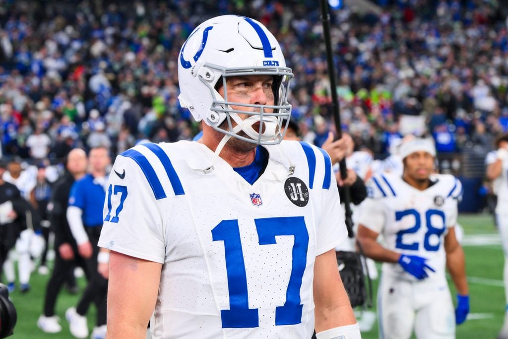 Dec 14, 2025; Seattle, Washington, USA; Indianapolis Colts quarterback Philip Rivers (17) walks to the locker room following a loss against the Seattle Seahawks Colts at Lumen Field. Mandatory Credit: Steven Bisig-Imagn Images