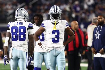 Dec 14, 2025; Arlington, Texas, USA; Dallas Cowboys wide receiver George Pickens (3) warms up before a game against the Minnesota Vikings at AT&T Stadium. Mandatory Credit: Kevin Jairaj-Imagn Images