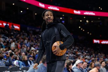 Dec 22, 2025; Oklahoma City, Oklahoma, USA; Memphis Grizzlies guard Ja Morant (12) walks off the court during a time out against the Oklahoma City Thunder during the second half at Paycom Center. Mandatory Credit: Alonzo Adams-Imagn Images