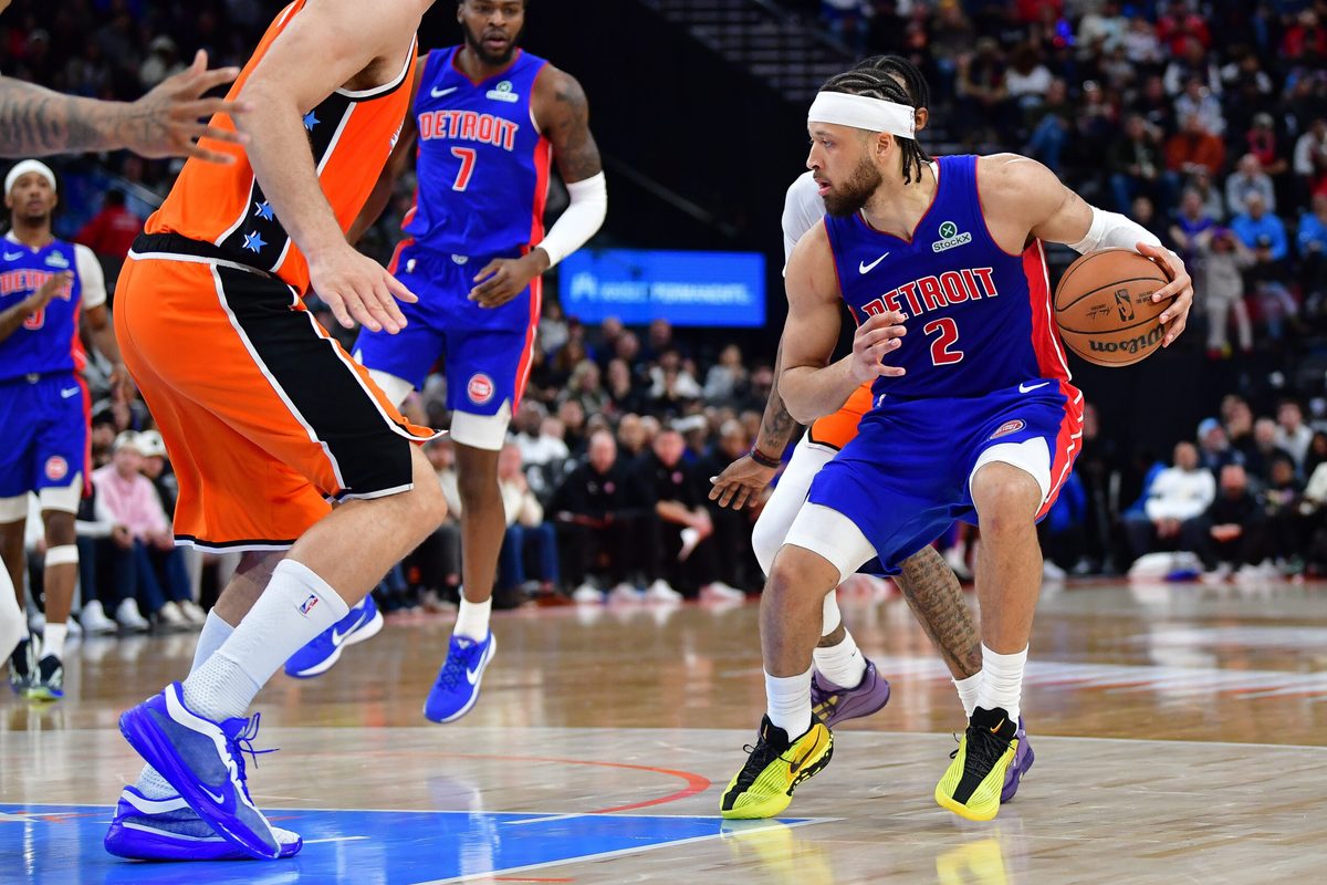 Dec 28, 2025; Inglewood, California, USA; Detroit Pistons guard Cade Cunningham (2) controls the ball against the Los Angeles Clippers during the second half at Intuit Dome. Mandatory Credit: Gary A. Vasquez-Imagn Images