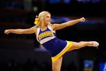 Mar 18, 2016; Oklahoma City, OK, USA; A Cal State Bakersfield Roadrunners cheerleader performs in the first half against the Oklahoma Sooners during the first round of the 2016 NCAA Tournament at Chesapeake Energy Arena. Mandatory Credit: Kevin Jairaj-Imagn Images
