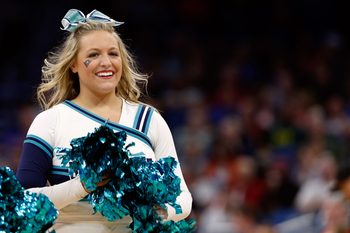 Mar 16, 2017; Orlando, FL, USA; The North Carolina-Wilmington Seahawks cheerleader perform during the second half against the Virginia Cavaliers in the first round of the NCAA Tournament at Amway Center. Mandatory Credit: Kim Klement-Imagn Images