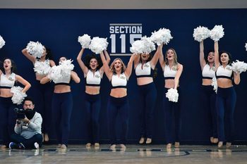 Dec 16, 2017; Washington, DC, USA; George Washington Colonials cheerleaders perform against the Miami (Fl) Hurricanes during the first half at Charles E. Smith Center. Mandatory Credit: Brad Mills-Imagn Images