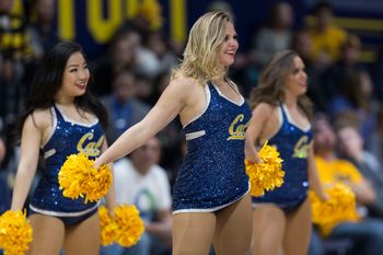 Feb 22, 2018; Berkeley, CA, USA; California Golden Bears cheerleaders perform during the first half against the Washington State Cougars at Haas Pavilion. Mandatory Credit: Neville E. Guard-Imagn Images