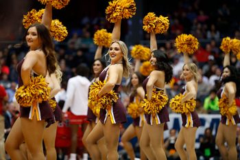 Mar 20, 2019; Dayton, OH, USA; Arizona State Sun Devils cheerleaders in the first half against the St. John's Red Storm in the First Four of the 2019 NCAA Tournament at Dayton Arena. Mandatory Credit: Rick Osentoski-Imagn Images