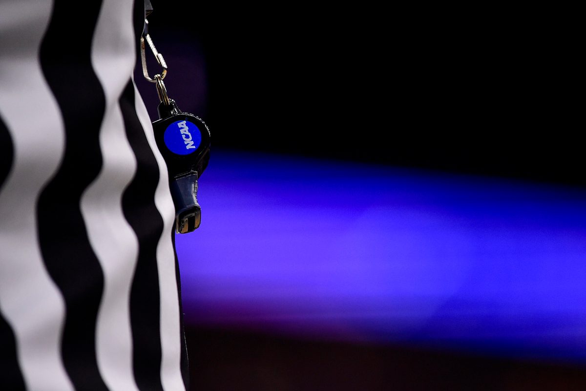 Mar 3, 2022; St. Louis, MO, USA;  A detail view of a referees whistle during the second half of a game between the Illinois State Redbirds and the Indiana State Sycamores in the Missouri Valley Conference Tournament at Enterprise Center. Mandatory Credit: Jeff Curry-Imagn Images