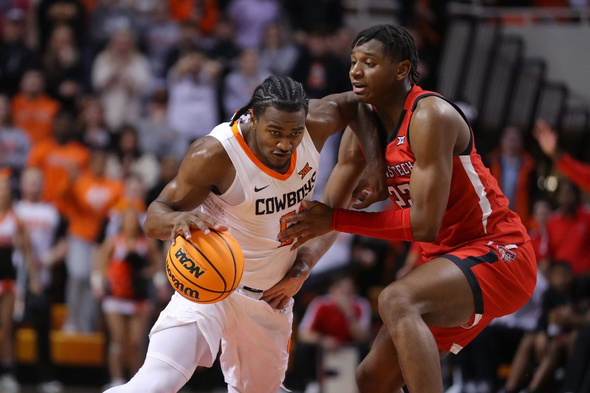 Oklahoma State Cowboys guard John-Michael Wright (51) is fouled by Texas Tech Red Raiders guard Elijah Fisher (22) during a men's college basketball game between the Oklahoma State University Cowboys (OSU) and the Texas Tech Red Raiders at Gallagher-Iba Arena in Stillwater, Okla., Wednesday, Feb. 8, 2023. Oklahoma State won 71-68.
Osu Vs Texas Tech Men S Basketball