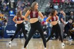 Mar 8, 2023; Las Vegas, NV, USA; Washington State Cougars cheerleaders entertain the crowd during a game between the Cougars and the California Golden Bears at T-Mobile Arena. Mandatory Credit: Stephen R. Sylvanie-Imagn Images