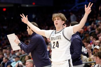 Mar 20, 2024; Dayton, OH, USA; Montana State Bobcats guard Jed Miller (24) celebrates in the second half against the Grambling State Tigers at UD Arena. Mandatory Credit: Rick Osentoski-Imagn Images