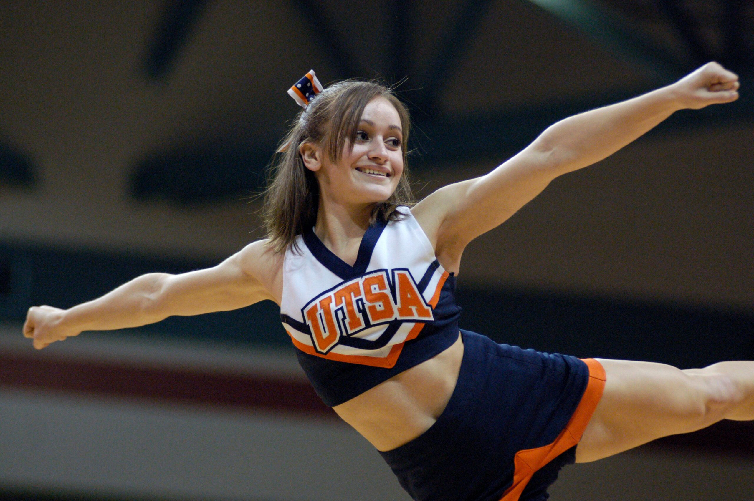 Mar 15, 2008; Katy, TX, USA; A UTSA Roadrunners cheerleader cheers on her team in a game against the Lamar Lady Cardinals in the second half of the championship game of the 2008 Women's Southland Conference Tournament at the Merrell Center. UTSA defeated Lamar 65-56 to win the Southland Conference Tournament. Mandatory Credit: Brett Davis-Imagn Images