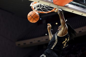Nov 20, 2025; Bloomington, Indiana, USA; Lindenwood Lions guard Jadis Jones (10) dunks the ball during the second half against the Indiana Hoosiers at Simon Skjodt Assembly Hall. Mandatory Credit: Robert Goddin-Imagn Images