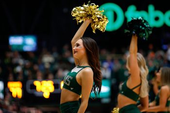 Dec 6, 2025; Fort Collins, Colorado, USA; Colorado State Rams cheerleaders in the second half against the Colorado Buffaloes at Moby Arena. Mandatory Credit: Isaiah J. Downing-Imagn Images