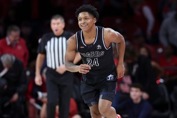Dec 10, 2025; Houston, Texas, USA; Jackson State Tigers guard Daeshun Ruffin (24) smiles after a play during the first half against the Houston Cougars at Fertitta Center. Mandatory Credit: Troy Taormina-Imagn Images
