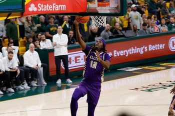 Dec 19, 2025; Waco, Texas, USA; Alcorn State Braves guard Omari Hamilton (12) scores a layup against the Baylor Bears during the first half at Paul and Alejandra Foster Pavilion. Mandatory Credit: Chris Jones-Imagn Images