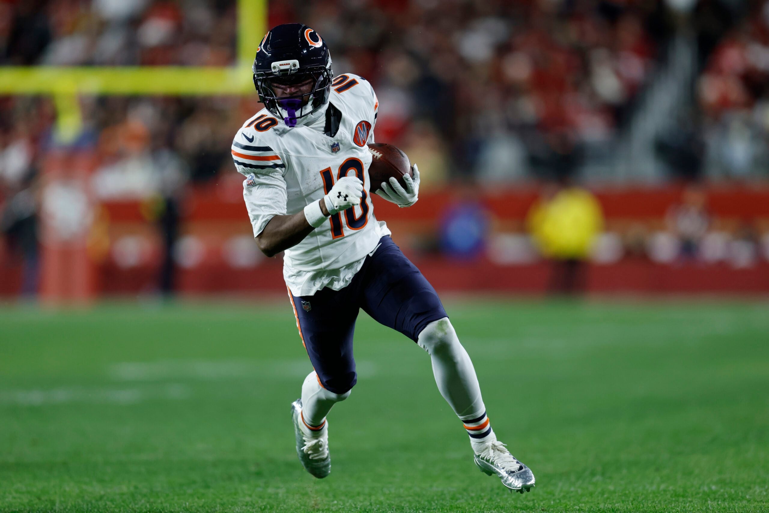 Dec 28, 2025; Santa Clara, California, USA; Chicago Bears wide receiver Luther Burden III (10) runs against the San Francisco 49ers in the second half at Levi's Stadium. Mandatory Credit: Sergio Estrada-Imagn Images