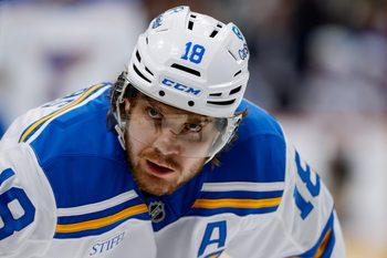 Dec 31, 2025; Denver, Colorado, USA; St. Louis Blues center Robert Thomas (18) in the third period against the Colorado Avalanche at Ball Arena. Mandatory Credit: Isaiah J. Downing-Imagn Images