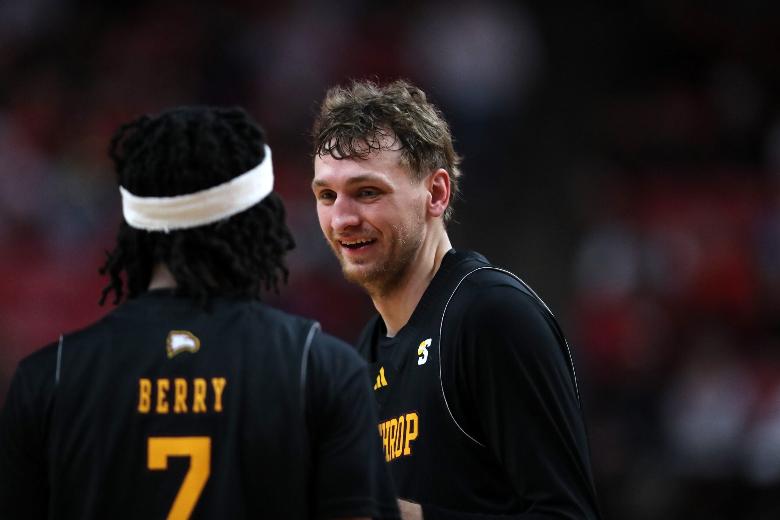 Dec 28, 2025; Lubbock, Texas, USA;  Winthrop Eagles center Logan Duncomb (51) in the second half of the game against the Texas Tech Red Raiders at United Supermarkets Arena. Mandatory Credit: Michael C. Johnson-Imagn Images