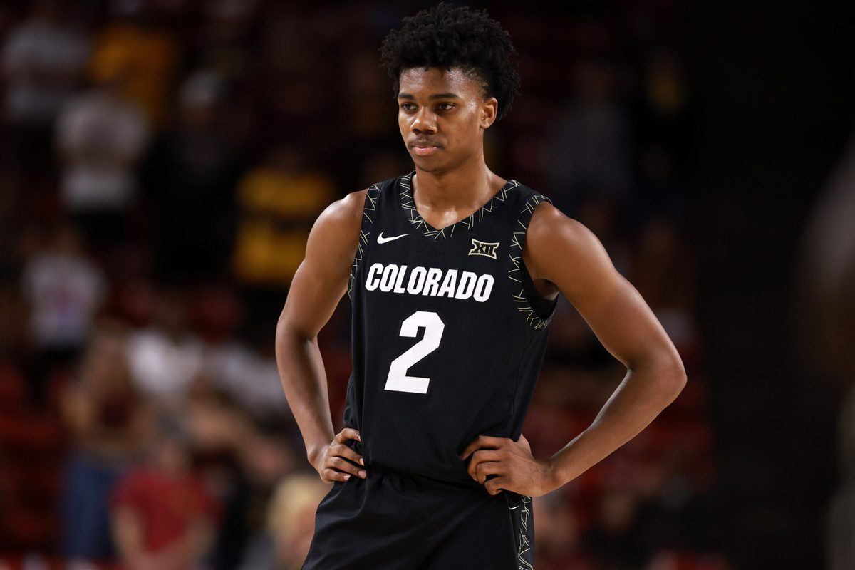 Jan 3, 2026; Tempe, Arizona, USA; Colorado Buffaloes guard Isaiah Johnson (2) against the Arizona State Sun Devils at Desert Financial Arena. Mandatory Credit: Mark J. Rebilas-Imagn Images