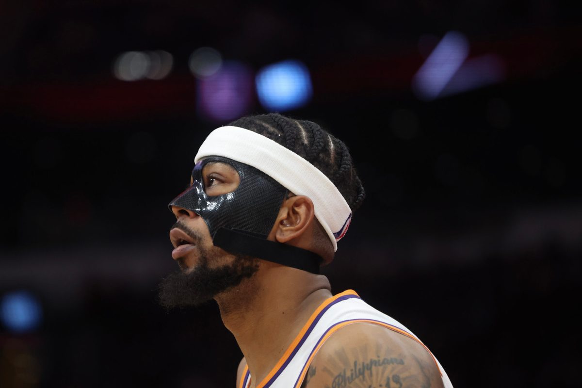 Jan 5, 2026; Houston, Texas, USA; Phoenix Suns guard Jordan Goodwin (23) looks on as he plays against the Houston Rockets  in the fourth quarter at Toyota Center. Mandatory Credit: Thomas Shea-Imagn Images