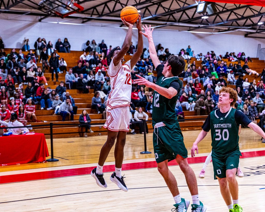 New Bedford's Samajae Ivy hits the baseline shot as New Bedford more then double up Dartmouth 89-44 at home on Monday, January 5th.