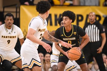 Northern Kentucky guard Dan Gherezgher (0) looks to pass the ball against UW-Milwaukee in the second half of a game Friday, January 9, 2026, at the UWM Panther Arena in Milwaukee, Wisconsin. Northern Kentucky won, 85-67.