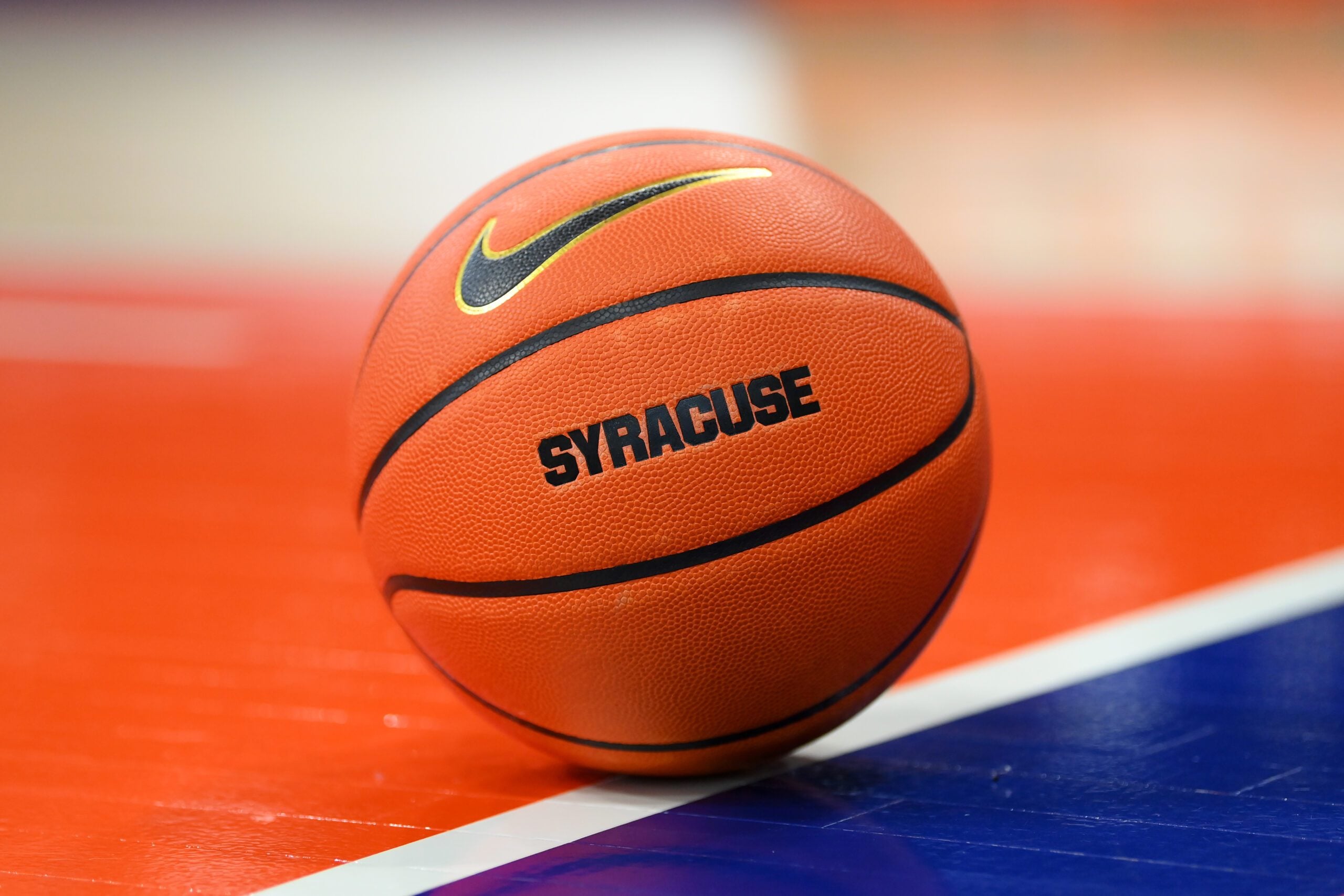 Jan 13, 2026; Syracuse, New York, USA; General view of a Nike Syracuse Orange basketball prior to the game  between the Florida State Seminoles and the Syracuse Orange at the JMA Wireless Dome. Mandatory Credit: Rich Barnes-Imagn Images