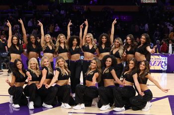 Jan 13, 2026; Los Angeles, California, USA;  Laker Girls pose for a photo after the Los Angeles Lakers defeating the Atlanta Hawks 141-116 at Crypto.com Arena. Mandatory Credit: Kiyoshi Mio-Imagn Images