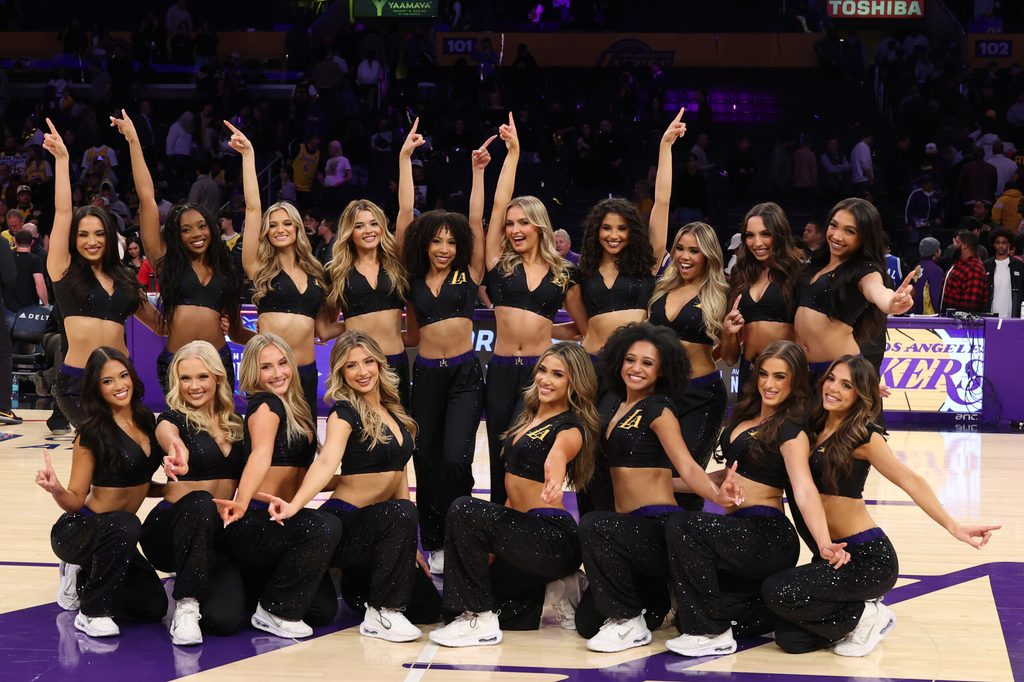 Jan 13, 2026; Los Angeles, California, USA; Laker Girls pose for a photo after the Los Angeles Lakers defeating the Atlanta Hawks 141-116 at Crypto.com Arena. Mandatory Credit: Kiyoshi Mio-Imagn Images