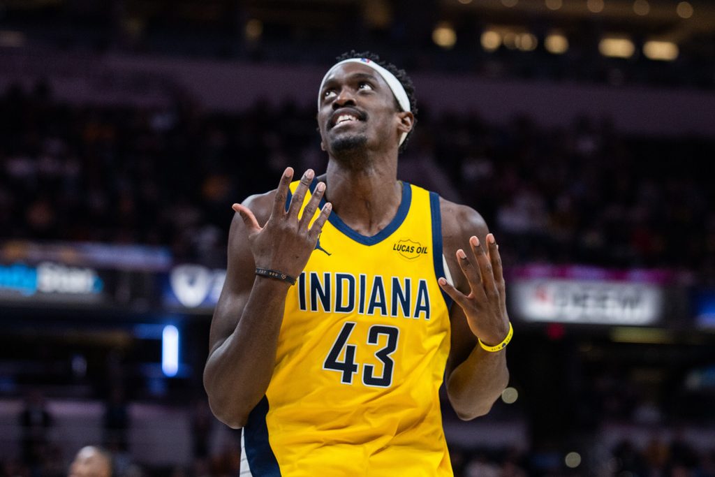 Jan 16, 2026; Indianapolis, Indiana, USA; Indiana Pacers forward Pascal Siakam (43) in the second half against the New Orleans Pelicans at Gainbridge Fieldhouse. Mandatory Credit: Trevor Ruszkowski-Imagn Images