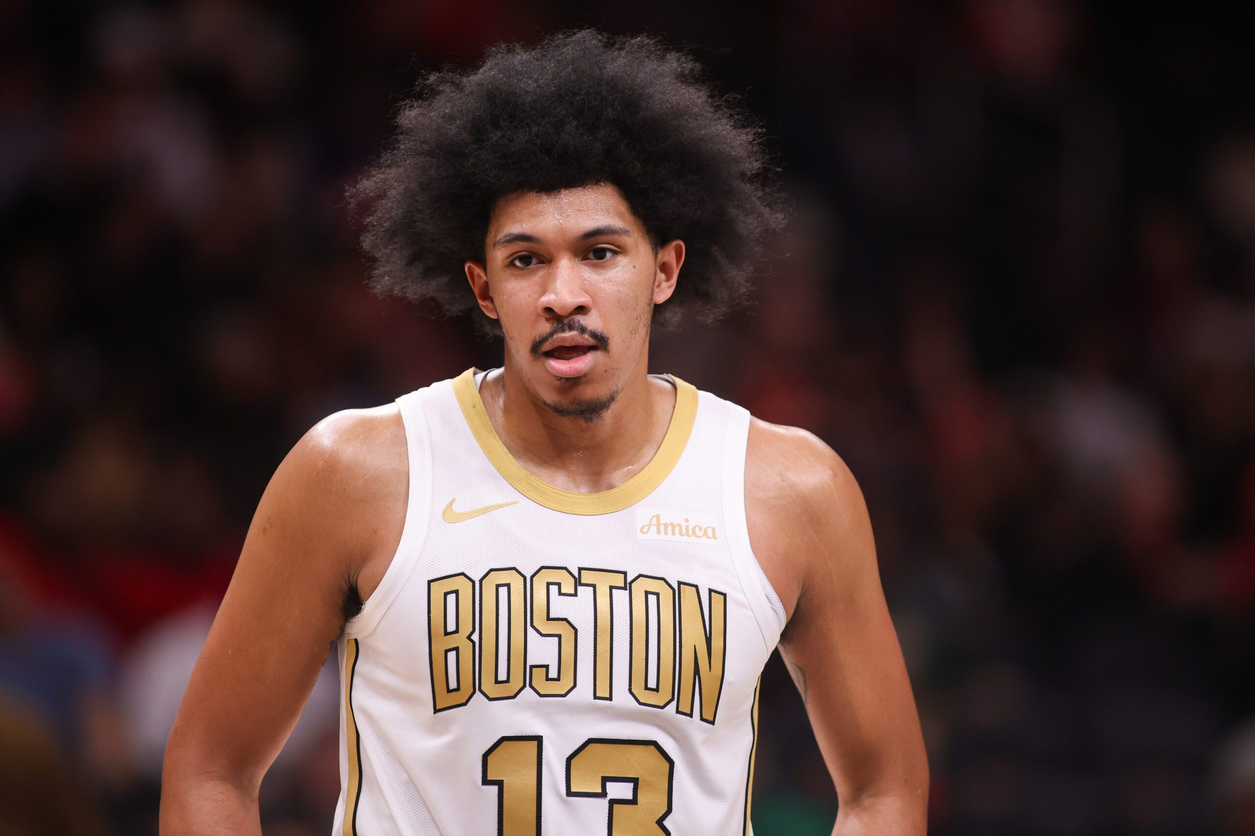 Jan 17, 2026; Atlanta, Georgia, USA; Boston Celtics guard Ron Harper Jr. (13) in action against the Atlanta Hawks in the fourth quarter at State Farm Arena. Mandatory Credit: Brett Davis-Imagn Images