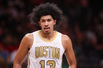 Jan 17, 2026; Atlanta, Georgia, USA; Boston Celtics guard Ron Harper Jr. (13) in action against the Atlanta Hawks in the fourth quarter at State Farm Arena. Mandatory Credit: Brett Davis-Imagn Images