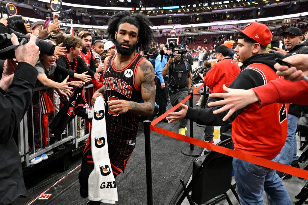Jan 20, 2026; Chicago, Illinois, USA; Chicago Bulls guard Coby White (0) leaves the court after the game against the LA Clippers at United Center. Mandatory Credit: Matt Marton-Imagn Images