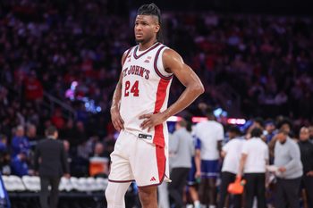 Jan 20, 2026; New York, New York, USA;  St. John's Red Storm forward Zuby Ejiofor (24) at Madison Square Garden. Mandatory Credit: Wendell Cruz-Imagn Images