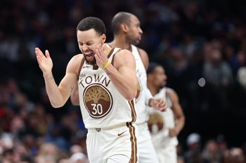 Jan 22, 2026; Dallas, Texas, USA; Golden State Warriors guard Stephen Curry (30) reacts during the second half against the Golden State Warriors at American Airlines Center. Mandatory Credit: Kevin Jairaj-Imagn Images