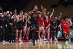 Jan 23, 2026; Piscataway, New Jersey, USA; Indiana Hoosiers guard Lamar Wilkerson (3) reacts after a theree point basket during the second half against the Rutgers Scarlet Knights at Jersey Mike's Arena. Mandatory Credit: Vincent Carchietta-Imagn Images