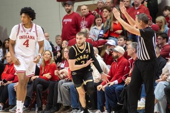 Purdue's Braden Smith (3) reacts to making a basket during the Indiana versus Purdue mens basketball game at Simon Skjodt Assembly Hall on Tuesday, Jan. 27, 2026.