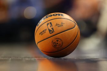 Jan 27, 2026; Phoenix, Arizona, USA; Detailed view of an official Wilson NBA Basketball during the Phoenix Suns game against the Brooklyn Nets in the first half at Mortgage Matchup Center. Mandatory Credit: Mark J. Rebilas-Imagn Images