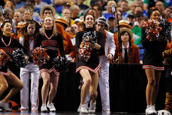 Mar 17, 2011; Tampa, FL, USA; Princeton Tigers cheerleaders in the second half against the Kentucky Wildcats during the second round of the 2011 NCAA men's basketball tournament at the St. Pete Times Forum. Kentucky won 59-57. Mandatory Credit: Kim Klement-Imagn Images
