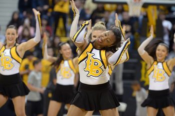 Dec 19, 2013; Long Beach, CA, USA; Long Beach State 49ers cheerleaders perform during the game against the Southern California Trojans at Walter Pyramid. Mandatory Credit: Kirby Lee-Imagn Images