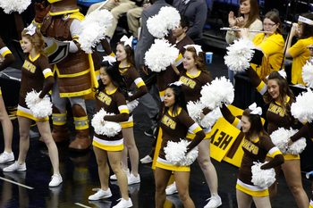 Mar 20, 2015; Columbus, OH, USA; Valparaiso Crusaders cheerleaders during the second half against the Maryland Terrapins in the second round of the 2015 NCAA Tournament at Nationwide Arena. Mandatory Credit: Joe Maiorana-Imagn Images