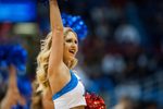 Dec 10, 2017; Lawrence, KS, USA; A Kansas Jayhawks cheerleader cheers during the second half against the Arizona State Sun Devils at Allen Fieldhouse. Mandatory Credit: Amy Kontras-Imagn Images