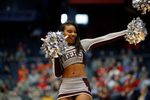 Mar 14, 2018; Dayton, OH, USA; Texas Southern Tigers cheerleader is seen at the game against the North Carolina Central Eagles during the First Four of the 2018 NCAA Tournament at Dayton Arena. Mandatory Credit: Rick Osentoski-Imagn Images