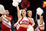 Mar 16, 2018; Detroit, MI, USA; Arkansas Razorbacks cheerleader at the game against the Butler Bulldogs in the first round of the 2018 NCAA Tournament at Little Caesars Arena. Mandatory Credit: Raj Mehta-Imagn Images