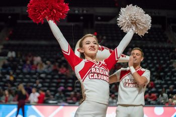 UL's cheerleaders perform during half-time as the Ragin' Cajuns play against LSU Tigers at the Cajundome on Dec. 20, 2018.

Dsc04609