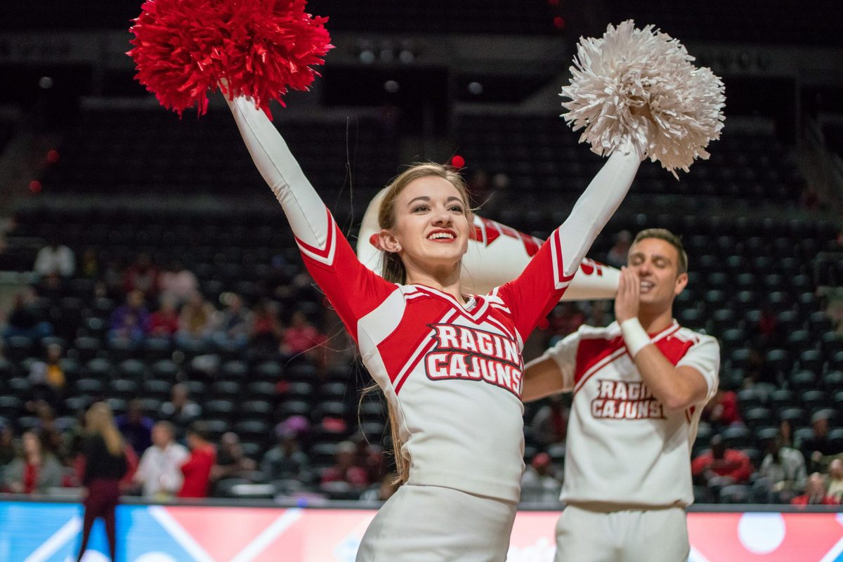 UL's cheerleaders perform during half-time as the Ragin' Cajuns play against LSU Tigers at the Cajundome on Dec. 20, 2018.
Dsc04609